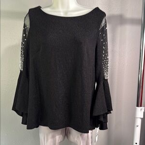 Elegant Black Women's Top with Sheer Sleeves